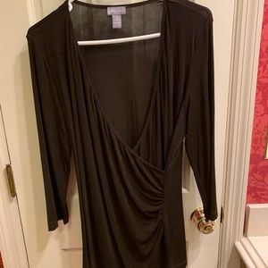 Brown faux wrap top with long sleeves; EUC